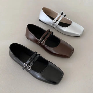 Double Strap Mary Jane Flat Buckle Square Soft Wedding Guest Dress Shoes Season Flat Shoes Footwear