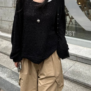 Off-shoulder popcorn loose knit