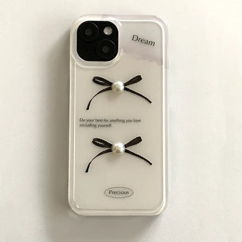Blanc Blue Ribbon 3D Pearl White Hard Jelly iPhone Case
