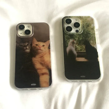 Cat Couple Aesthetic Background Translucent iPhone Case