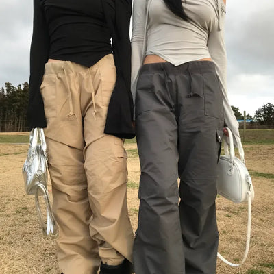 Ring Low-Rise Elastic Waist Pants (3 colors)