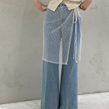 Palms Two-Button Leggings Semi-Wide Long Bootcut Denim Pants