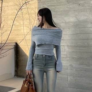 Big Slit Off-shoulder Knit Top