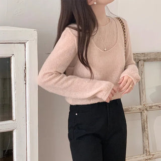 Bustier Knit Vest Layered Boat Neck Knit