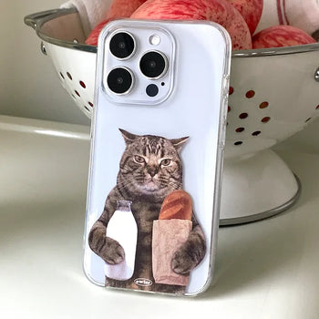 Realistic Photo Transparent iPhone Case of a Cat Holding Bread