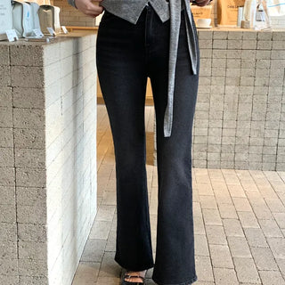 Eight Black Denim Long Bootcut Pants with Slit Hem