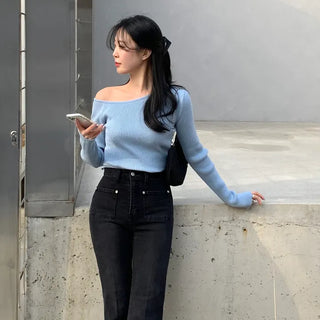 Ellen One-Off-Shoulder Slim-Fit Ribbed Knit