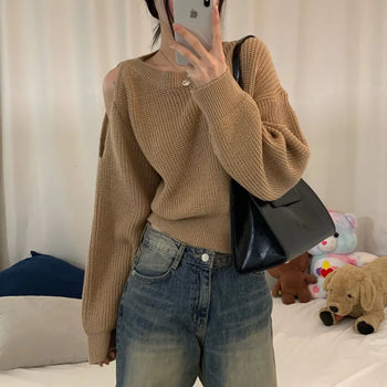 [Guaranteed Fit/Cinched Waist~] Asymmetrical Hip, Shoulder Cut, Hacci Long Sleeve Knit (4 colors)