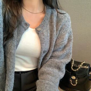 Baydin Wool Alpaca Round Neck Loose Fit Knit Cardigan