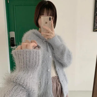 Pine Needle Knit Hooded Cardigan