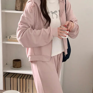 New Color! Pink Zip-up Hoodie + Wide Pants Training Set