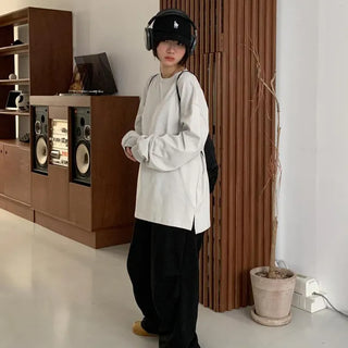 [UNISEX] Cotton Washed Slit Long Sleeve Tee
