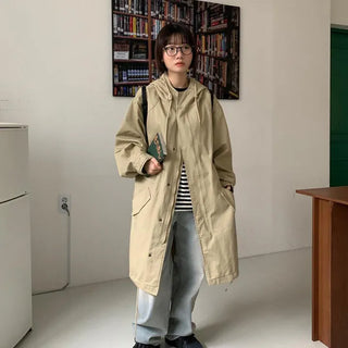 Plain data hooded long field jacket