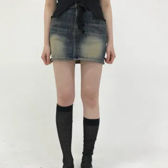 Stretch Washed Denim Mini Skirt (2 colors)