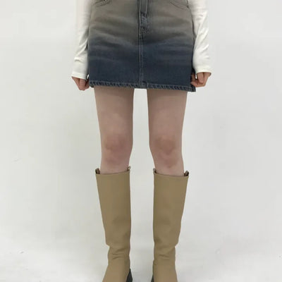 Two-tone denim mini skirt (2 colors)