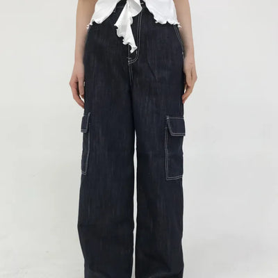 Non-faded Cargo Denim Pants