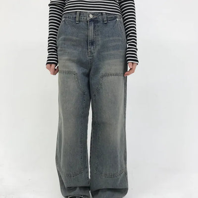 Patch wide denim pants