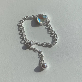 Heart Aurora Charm Sliding Ring, Adjustable Length, Sizes 11 to 23