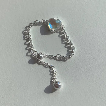 Heart Aurora Charm Sliding Ring, Adjustable Length, Sizes 11 to 23