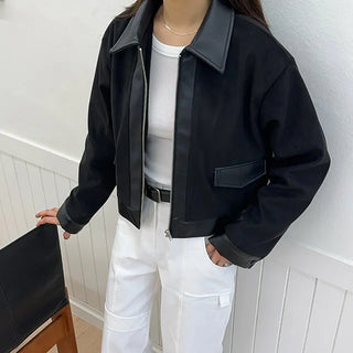 Crop Leather Rough Jacket
