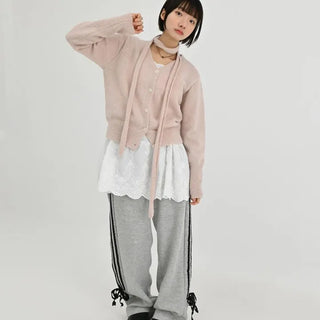 Peach Muffler Cardigan Set
