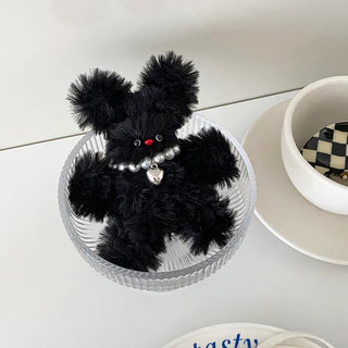Black and White Chenille Doll Keyring Hand-made Fluffy Doll Key Ring 2 Styles