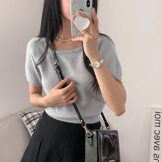 [New Spring Arrival/Cinched Waist~] Daily Spring U-Neck Short Sleeve Knit (5 colors)