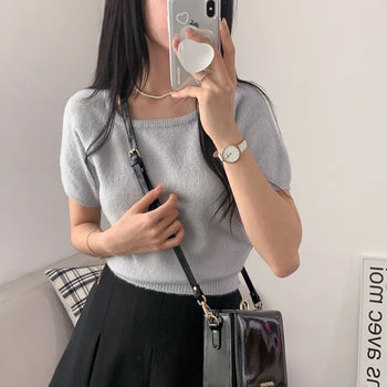 [New Spring Arrival/Cinched Waist~] Daily Spring U-Neck Short Sleeve Knit (5 colors)