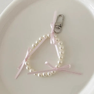 Ballet Core Pink Ribbon Pearl Key Ring Ribbon Phone Charm Key Holder Ribbon Key Ring