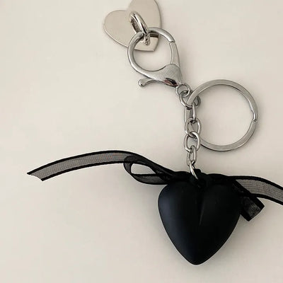 Black Heart Ribbon Key Ring, Big Heart Key Ring, Black Key Ring, Key Holder