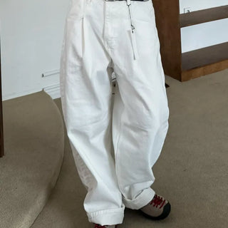 Pintuck Balloon Long White Denim Pants