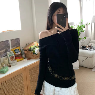 Amy Pintuck Long Sleeve Slim Knit Long T-shirt