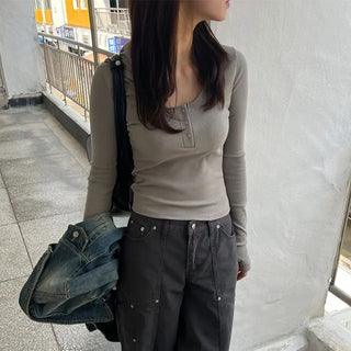 Snap Warmer Ribbed Hoodie T-shirt 4 Colors