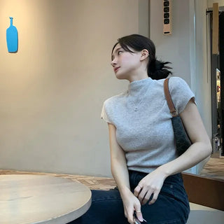 Mock Neck Half Cashmere Cap Knit