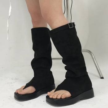 Suede Shirred Flip-flop Boots (2 colors)
