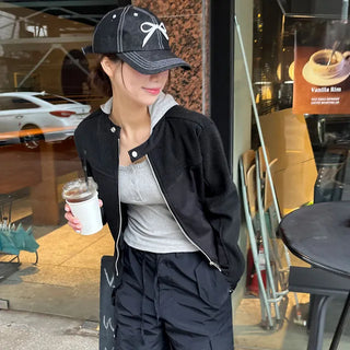 Color-block knit zip-up biker jacket