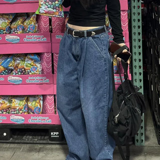 Oversized single-pleat denim pants