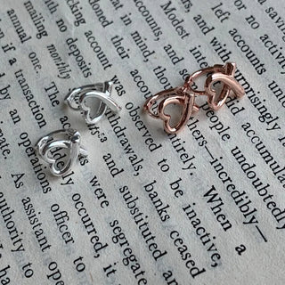 Thick Heart Line One-Touch Earrings Silver Rose Gold