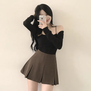 Figure-flattering Ribbed Crop Bolero Cardigan + Built-in Cup Shirred Crop Sleeveless Two-Piece Set