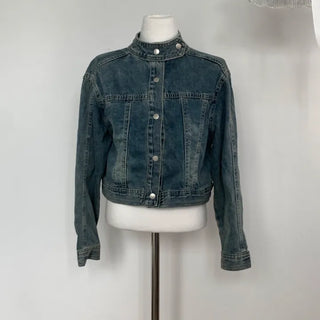 3/4 Sleeve Biker Snap Denim Jacket