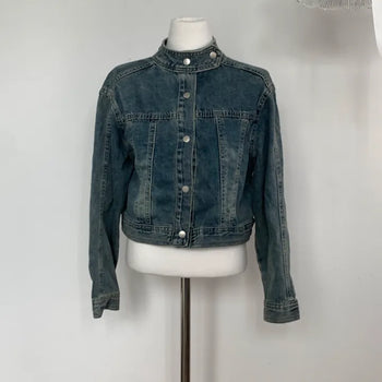3/4 Sleeve Biker Snap Denim Jacket