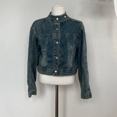 3/4 Sleeve Biker Snap Denim Jacket