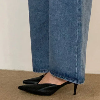 Mor Non-Stretch High-Waisted Medium Blue A-Line Wide Washed Denim