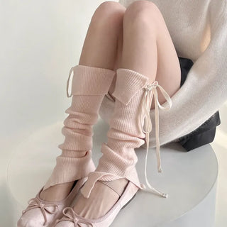 Flop Ribbon Vertical Ribbed Knit Leg Warmers