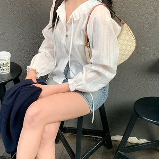 Deluna Lace Collar Ribbon Blouse