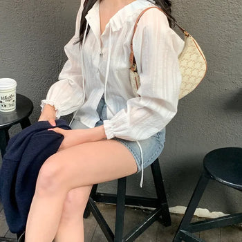 Deluna Lace Collar Ribbon Blouse