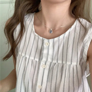 Striped Button Sleeveless Blouse