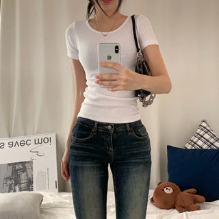 [Round Neck Version/Guaranteed Fit/8 Colors] Basic Daily Plain Ribbed Short Sleeve T-shirt