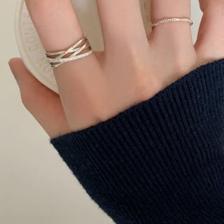Cross Line Cubic Layered Ring (Multi-row)