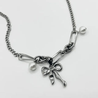 silver shell ribbon necklace